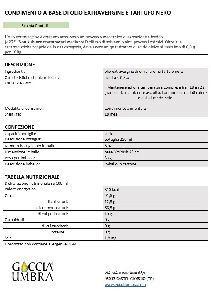 Olio Aromatizzato al Tartufo Nero