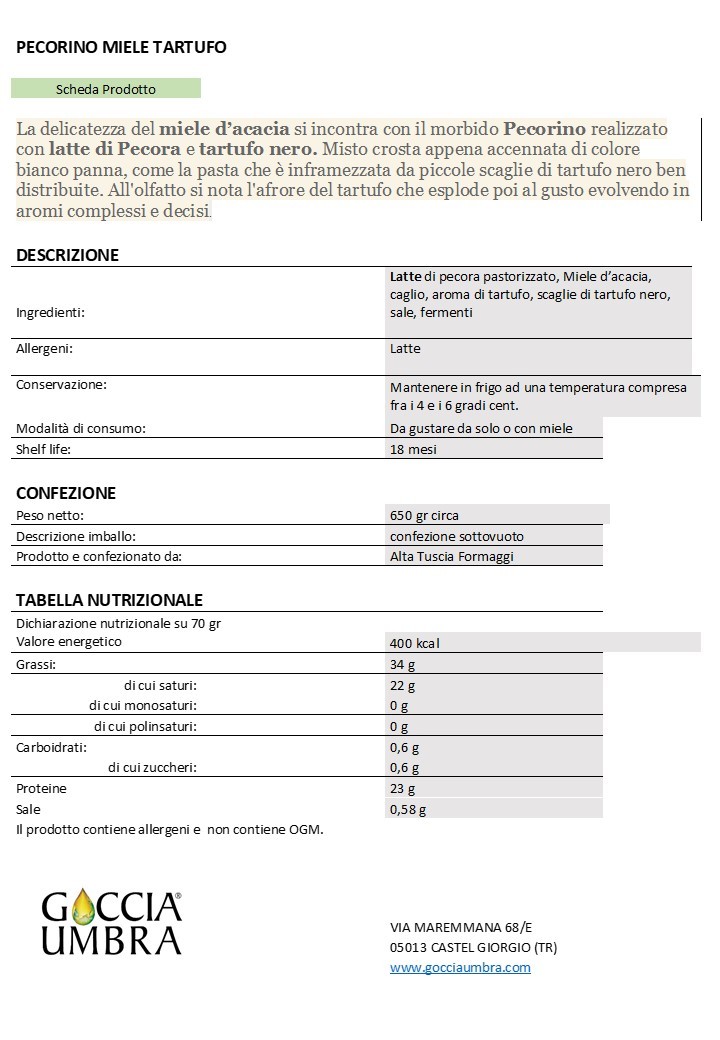 Pecorino con Miele d'Acacia e scaglie di Tartufo